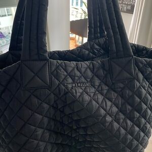 MZ Wallace Black Quilted Tote with Diamond Pattern